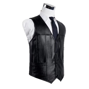 Férfi PU bőrvest, kardigán-stílus, V-nyakú, laza szabás, minden évszakra