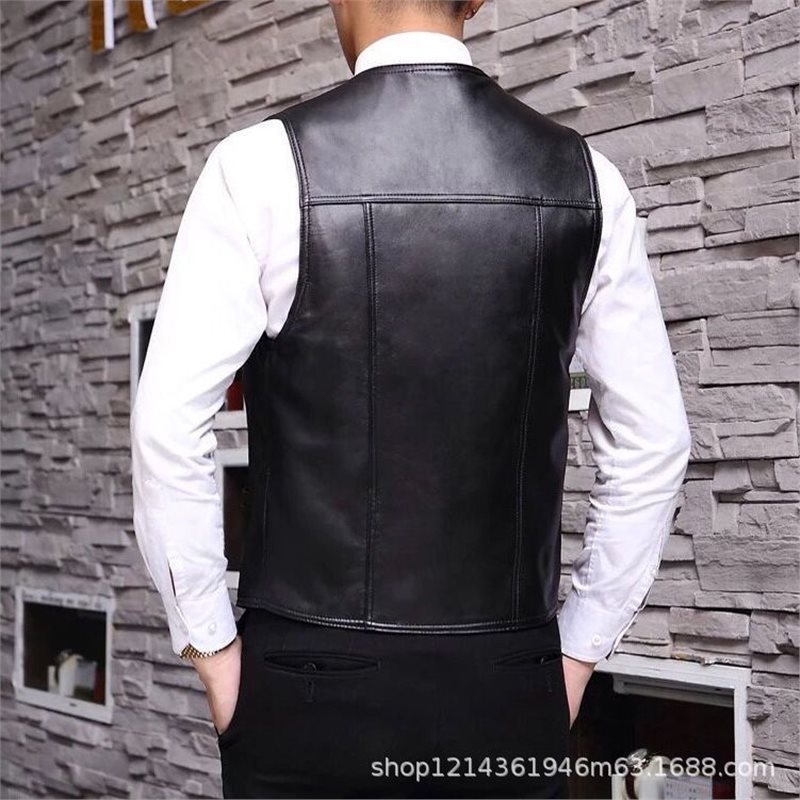 Férfi PU bőrvest, kardigán-stílus, V-nyakú, laza szabás, minden évszakra