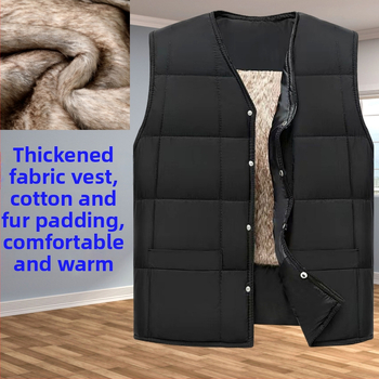 Férfi poliészter mellény fleece béléssel, minimalista stílus, egyenes szabás, egy sor gombbal, kapucni nélkül, 100% poliészter