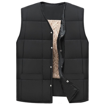 Férfi poliészter mellény fleece béléssel, minimalista stílus, egyenes szabás, egy sor gombbal, kapucni nélkül, 100% poliészter