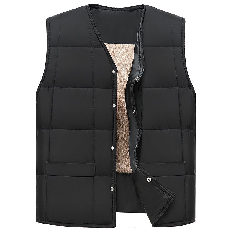 Férfi poliészter mellény fleece béléssel, minimalista stílus, egyenes szabás, egy sor gombbal, kapucni nélkül, 100% poliészter