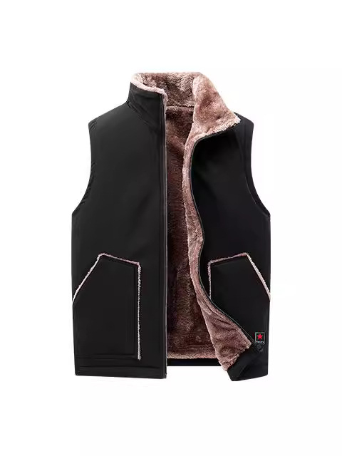 Férfi mellény fleece-béléssel, álló gallérral, cipzárral, oldalsó zsebekkel, poliészter anyag