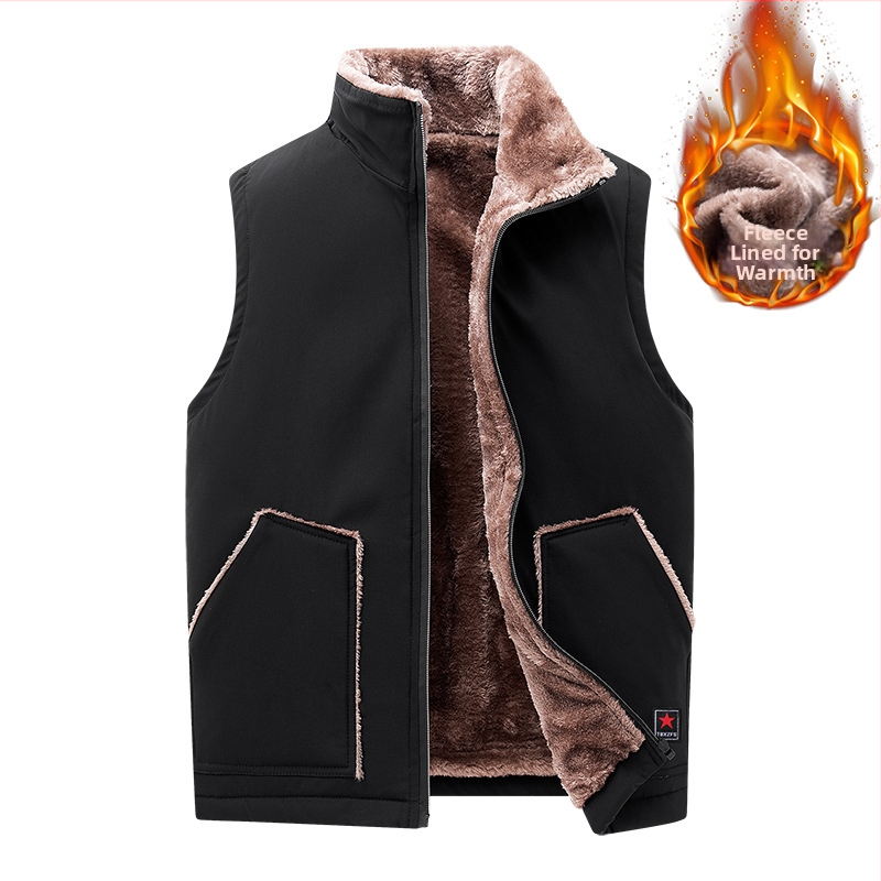 Férfi mellény fleece-béléssel, álló gallérral, cipzárral, oldalsó zsebekkel, poliészter anyag