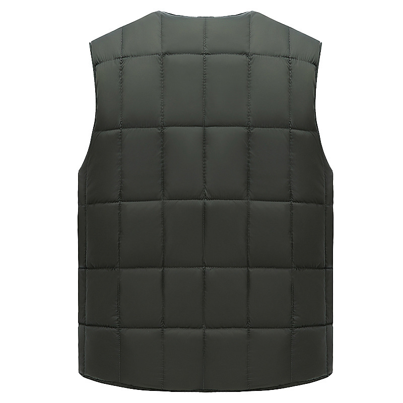 Középkorú és idős férfiaknak szánt pamut mellény, cipzárral, V-nyakú, vastag, több zseb