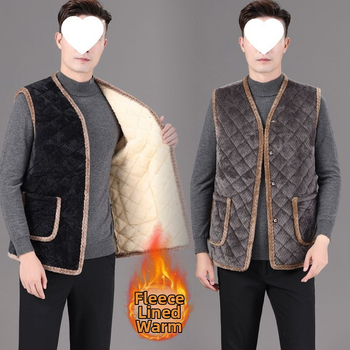Férfi téli mellény fleece bélésével, fokozott meleg, kapucniával, V-nyak, karcsú fazon