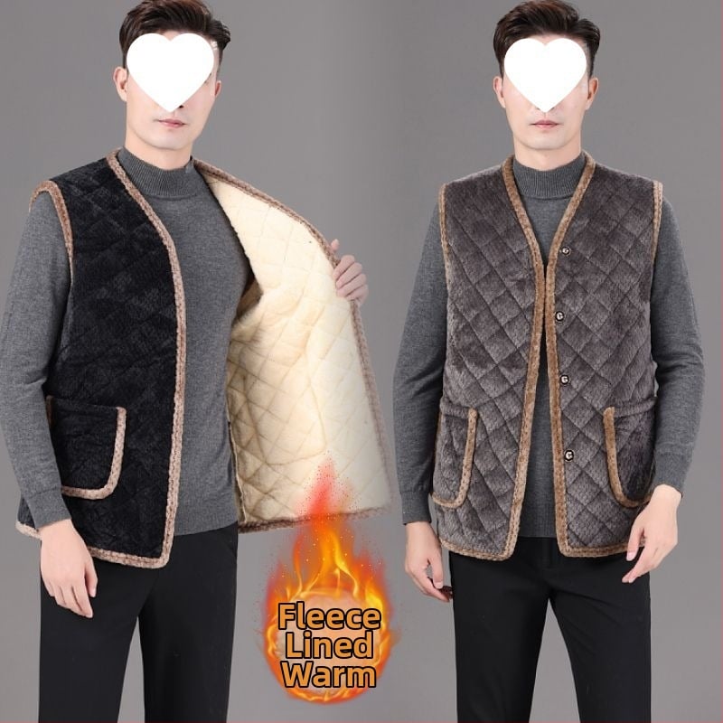Férfi téli mellény fleece bélésével, fokozott meleg, kapucniával, V-nyak, karcsú fazon