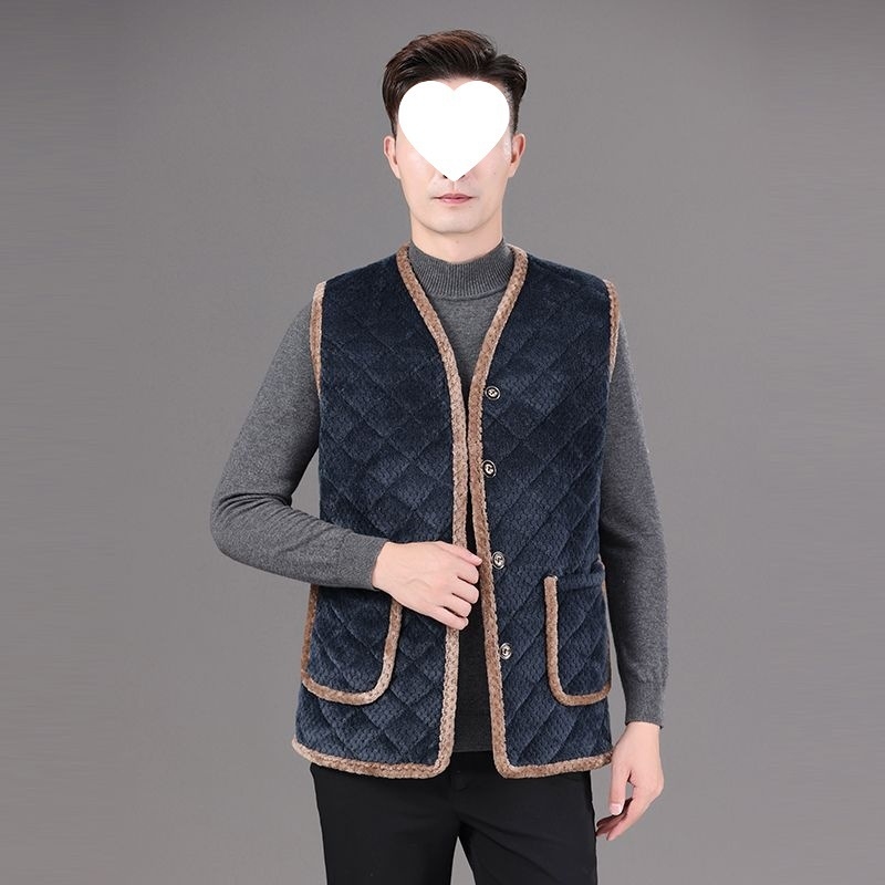 Férfi téli mellény fleece bélésével, fokozott meleg, kapucniával, V-nyak, karcsú fazon