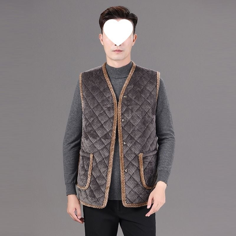 Férfi téli mellény fleece bélésével, fokozott meleg, kapucniával, V-nyak, karcsú fazon