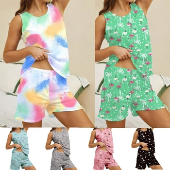 Női ujjatlan top és háromnegyedes nadrág készlet, Cosmic Starry Sky mintával - Poliészter + Spandex, Nyomtatás, Nyár 2024