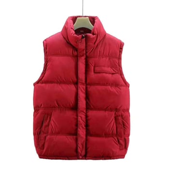 Ženska bezrukavna vesta sa stojećim ovratnikom i zatvaračem, slim fit, pamuk s Down Cotton punjenjem, zimski stil, duljina 50–65 cm