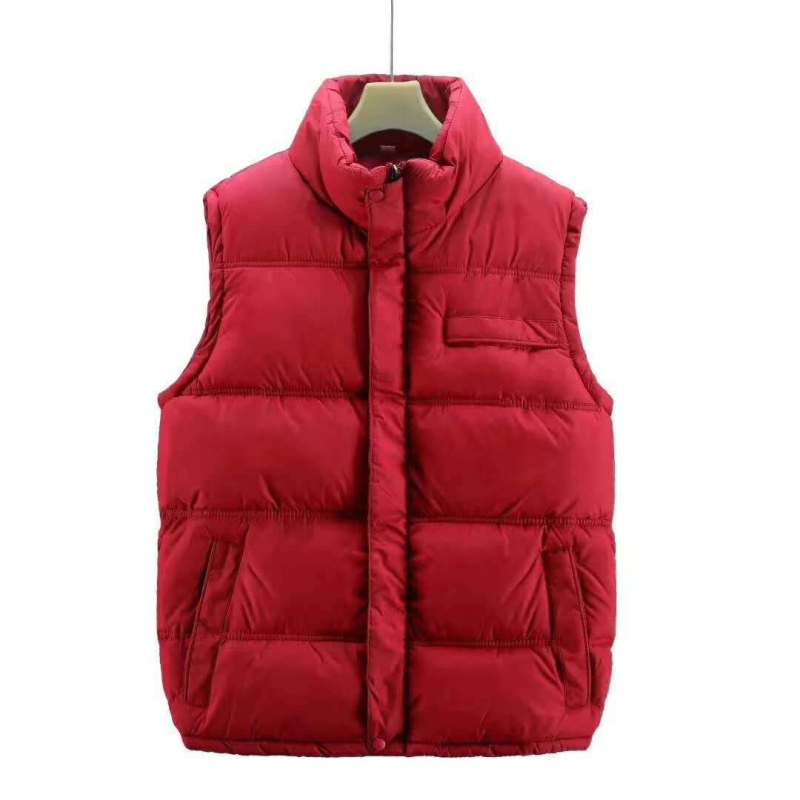 Ženska bezrukavna vesta sa stojećim ovratnikom i zatvaračem, slim fit, pamuk s Down Cotton punjenjem, zimski stil, duljina 50–65 cm