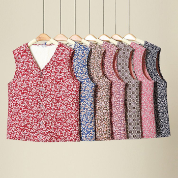 Ženski kardigan prsluk s fleec podstavom, poliester, cvjetni uzorak, V izrez, jednostruki kopčanje, jesen 2023