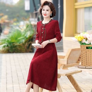 Rochie pentru femei de vârstă mijlocie, fustă de lungime medie, mâneci 3/4, guler polo, poliester