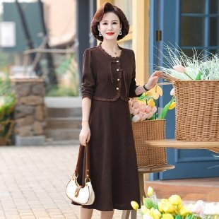 Rochie pentru femei de vârstă mijlocie, fustă de lungime medie, mâneci 3/4, guler polo, poliester