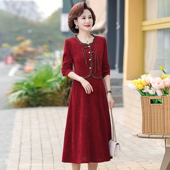 Rochie pentru femei de vârstă mijlocie, fustă de lungime medie, mâneci 3/4, guler polo, poliester