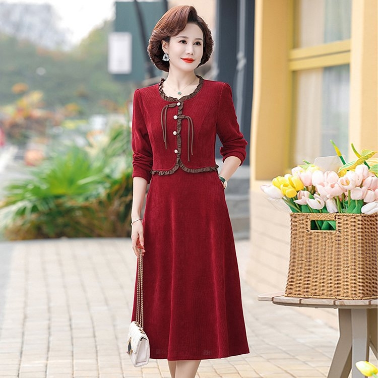 Rochie pentru femei de vârstă mijlocie, fustă de lungime medie, mâneci 3/4, guler polo, poliester