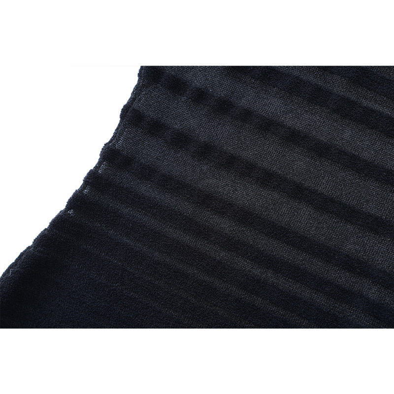 Duga pletena haljina s organza patchworkom, stojeći ovratnik, dugi rukavi, visok struk