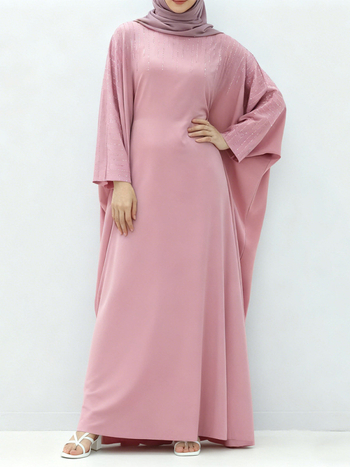 rochie abaya cu paiete, mâneci în formă de aripă, croială A-line lejeră, guler rotund