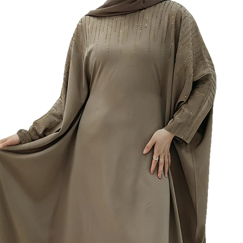 rochie abaya cu paiete, mâneci în formă de aripă, croială A-line lejeră, guler rotund