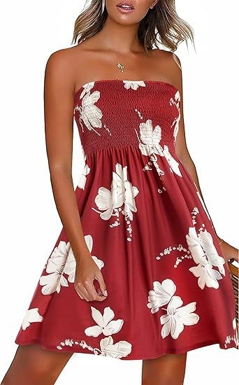 Plus veličine haljina za plažu bez naramenica, srednje duljine, cvjetni uzorak na Milk Silk, tube-top stil, elastični pojas