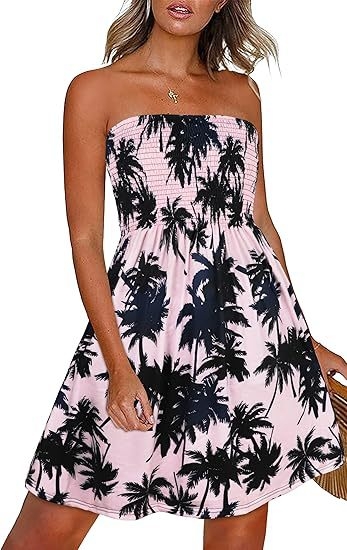 Plus veličine haljina za plažu bez naramenica, srednje duljine, cvjetni uzorak na Milk Silk, tube-top stil, elastični pojas