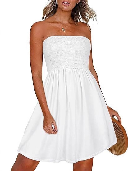Plus veličine haljina za plažu bez naramenica, srednje duljine, cvjetni uzorak na Milk Silk, tube-top stil, elastični pojas