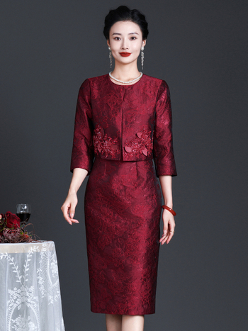 Rochie de nuntă pentru mama socului, broderie încărcată cu mărgele, croială faux două piese, stil elegant, primăvara 2025, fibră de poliester, poliester >95%, broderie diamant