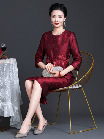 Rochie de nuntă pentru mama socului, broderie încărcată cu mărgele, croială faux două piese, stil elegant, primăvara 2025, fibră de poliester, poliester >95%, broderie diamant