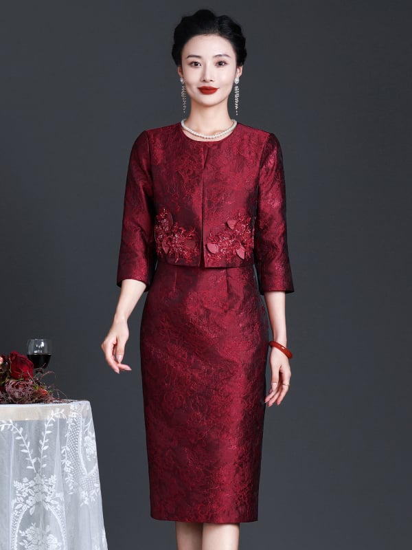 Rochie de nuntă pentru mama socului, broderie încărcată cu mărgele, croială faux două piese, stil elegant, primăvara 2025, fibră de poliester, poliester >95%, broderie diamant