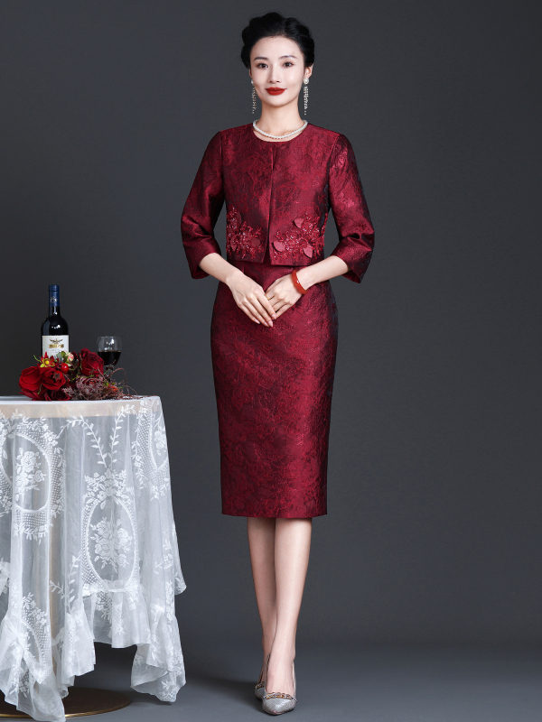 Rochie de nuntă pentru mama socului, broderie încărcată cu mărgele, croială faux două piese, stil elegant, primăvara 2025, fibră de poliester, poliester >95%, broderie diamant