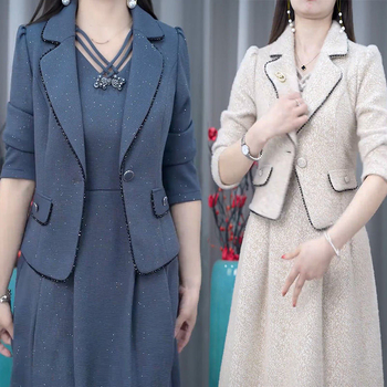 Két részes ruhaszett középkorú nőknek, poliészter, hosszú ujjú, midi hosszúságú, OL stílus, tavasz 2024