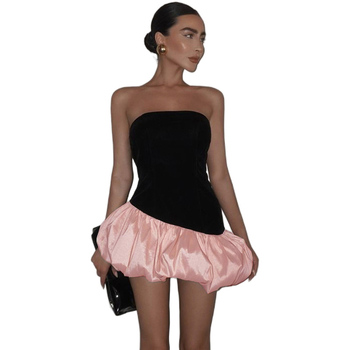 Haljina - patchwork boja blok, halter vrat, bez leđa, kratka duljina, poliester/elastan