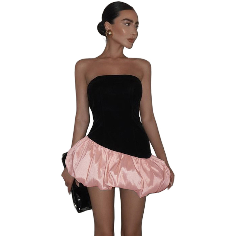 Haljina - patchwork boja blok, halter vrat, bez leđa, kratka duljina, poliester/elastan