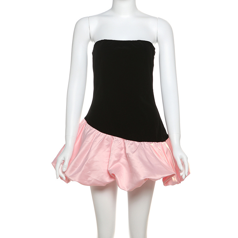 Haljina - patchwork boja blok, halter vrat, bez leđa, kratka duljina, poliester/elastan