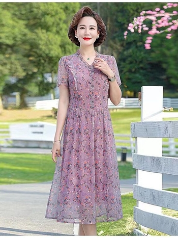 Cvjetna šifonska midi haljina s V izrezom, visokim strukom, kratkim rukavima, A-linijskog kroja