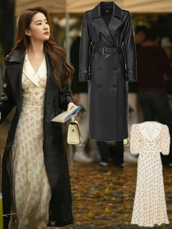 PU δερμάτινο σακάκι με πέτο, διπλοεμπρός κούμπωμα, μήκος 80-100 εκ, χαλαρή γραμμή