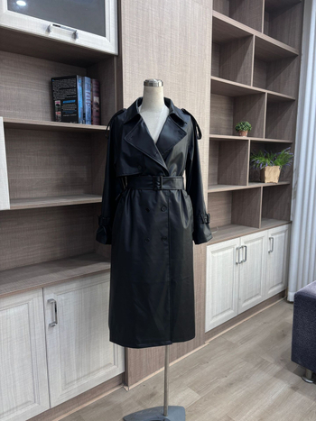 PU δερμάτινο σακάκι με πέτο, διπλοεμπρός κούμπωμα, μήκος 80-100 εκ, χαλαρή γραμμή