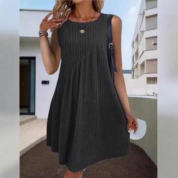 Boemska haljina bez rukava, A-linija, brušeni poliester s 30-50% elastana, okrugli izrez