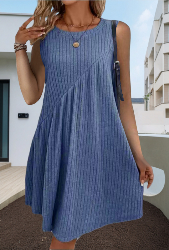 Boemska haljina bez rukava, A-linija, brušeni poliester s 30-50% elastana, okrugli izrez