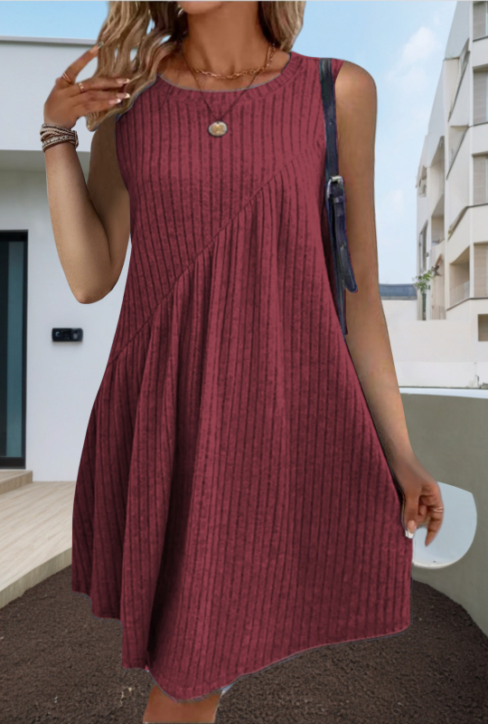 Boemska haljina bez rukava, A-linija, brušeni poliester s 30-50% elastana, okrugli izrez