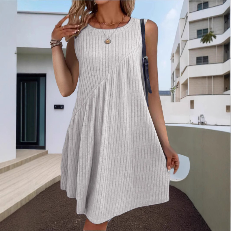 Boemska haljina bez rukava, A-linija, brušeni poliester s 30-50% elastana, okrugli izrez