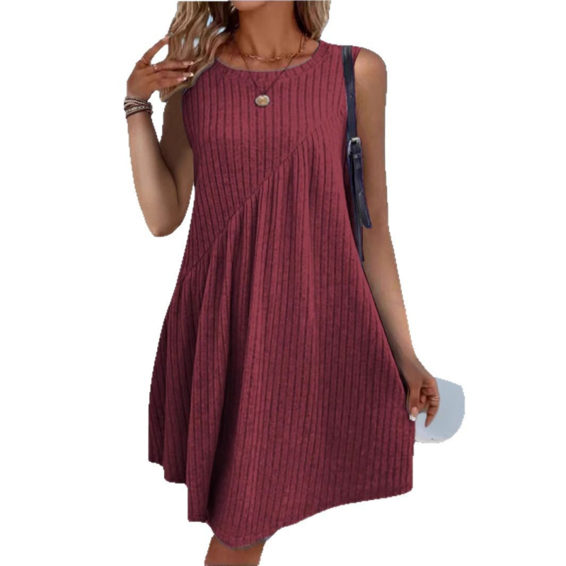 Boemska haljina bez rukava, A-linija, brušeni poliester s 30-50% elastana, okrugli izrez