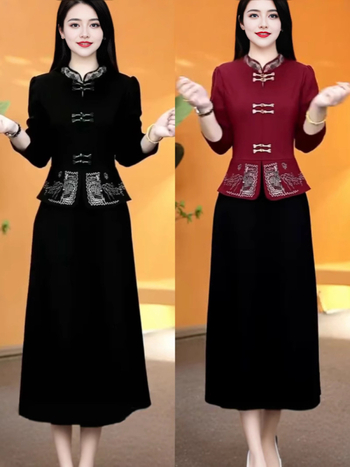 Rochie brodată, stil elegant, aspect de două piese fals, primăvara 2025, lungime midi