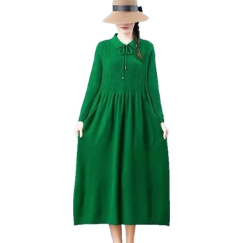 A-linijska pletena haljina s dugim rukavima, srednja duljina, viskoza–poliester–spandeks smjesa