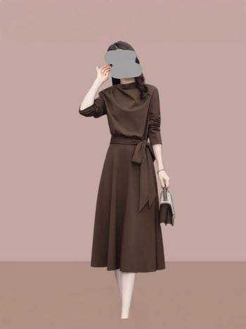 Rochie cu mâneci lungi, stil elegant de birou, Toamna 2025, țesătură poliester 80–90%, lungime midi, mâneci regulate, croială colaj/îmbinări