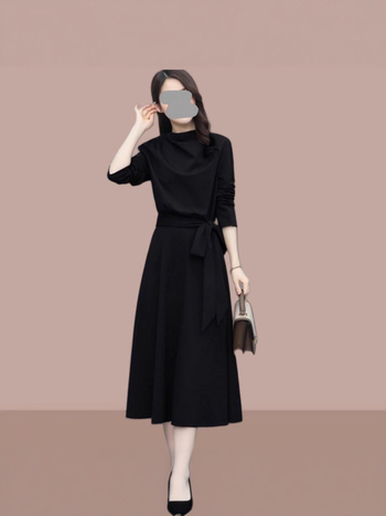 Rochie cu mâneci lungi, stil elegant de birou, Toamna 2025, țesătură poliester 80–90%, lungime midi, mâneci regulate, croială colaj/îmbinări