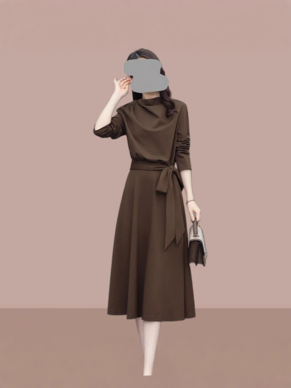 Rochie cu mâneci lungi, stil elegant de birou, Toamna 2025, țesătură poliester 80–90%, lungime midi, mâneci regulate, croială colaj/îmbinări