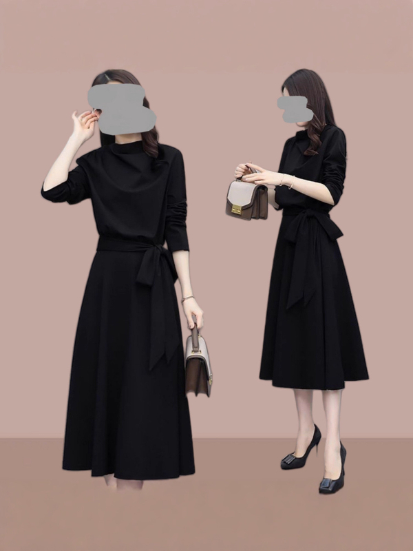 Rochie cu mâneci lungi, stil elegant de birou, Toamna 2025, țesătură poliester 80–90%, lungime midi, mâneci regulate, croială colaj/îmbinări