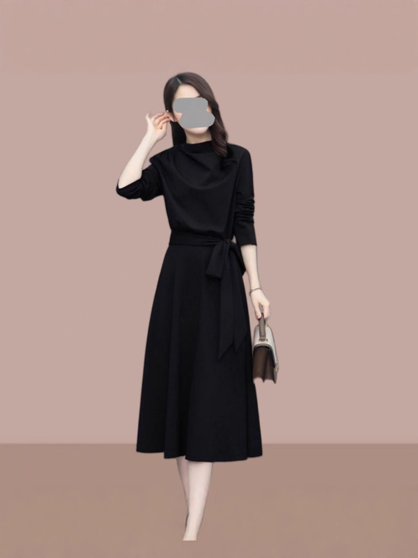 Rochie cu mâneci lungi, stil elegant de birou, Toamna 2025, țesătură poliester 80–90%, lungime midi, mâneci regulate, croială colaj/îmbinări