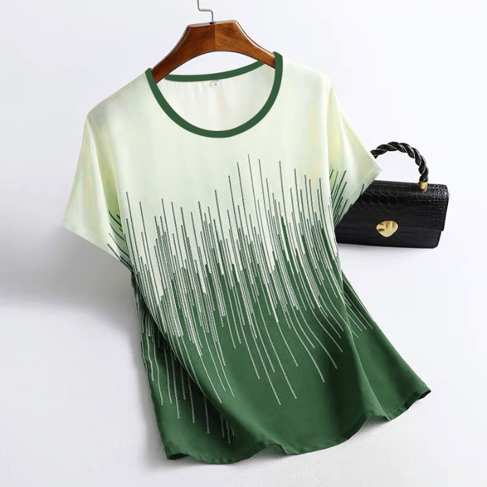 Тениска за средна възраст жени, полиестер, къс ръкав, свободна кройка, 3D принт